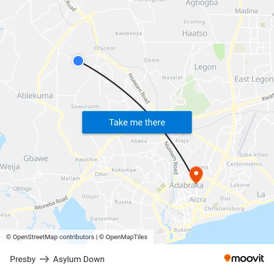Presby to Asylum Down map