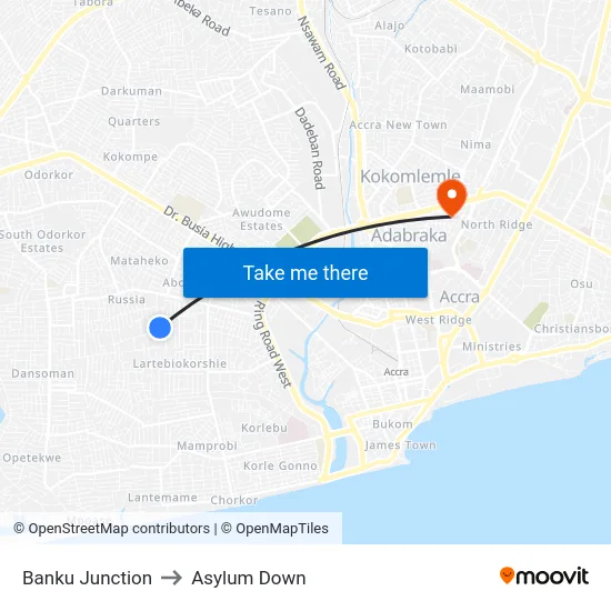 Banku Junction to Asylum Down map