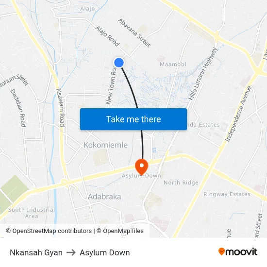 Nkansah Gyan to Asylum Down map