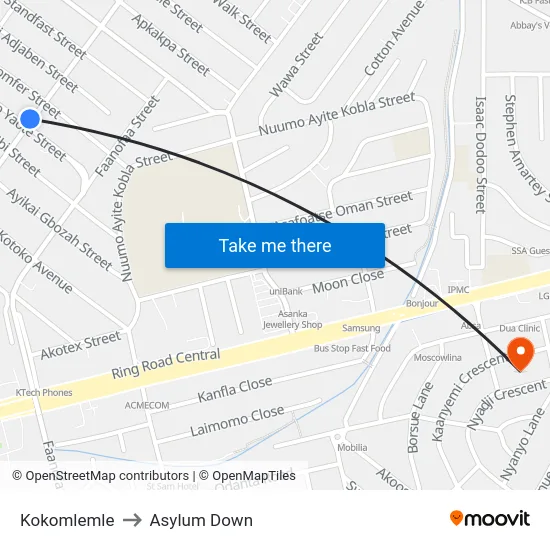 Kokomlemle to Asylum Down map