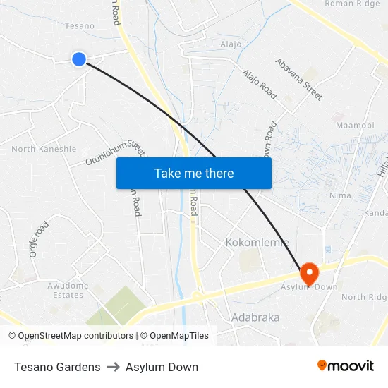 Tesano Gardens to Asylum Down map