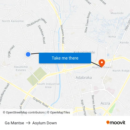 Ga Mantse to Asylum Down map