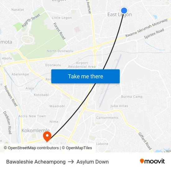 Bawaleshie Acheampong to Asylum Down map