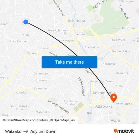 Walaako to Asylum Down map