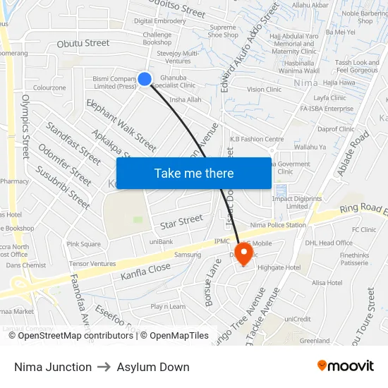 Nima Junction to Asylum Down map