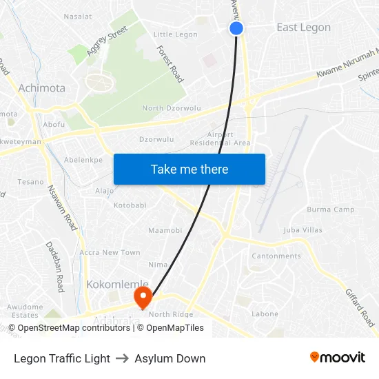 Legon Traffic Light to Asylum Down map