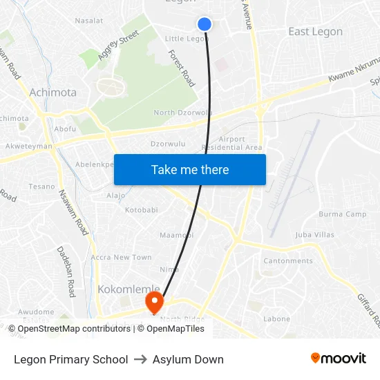 Legon Primary School to Asylum Down map