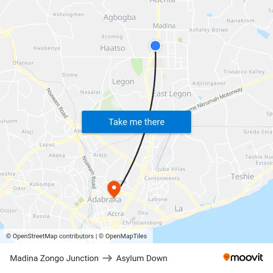 Madina Zongo Junction to Asylum Down map