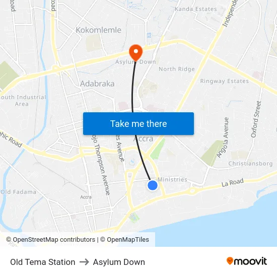 Old Tema Station to Asylum Down map