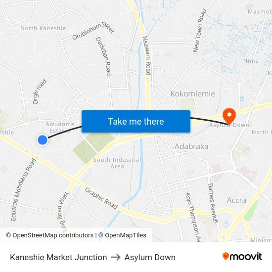 Kaneshie Market Junction to Asylum Down map