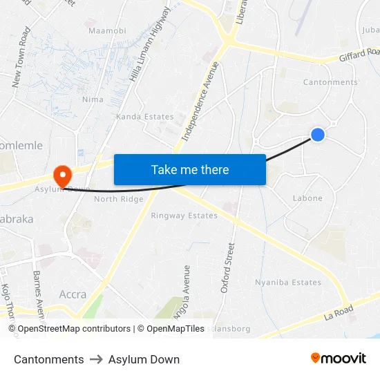 Cantonments to Asylum Down map
