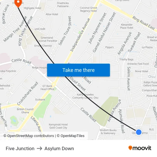 Five Junction to Asylum Down map