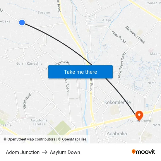 Adom Junction to Asylum Down map