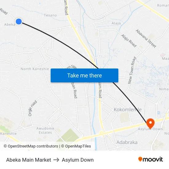 Abeka Main Market to Asylum Down map