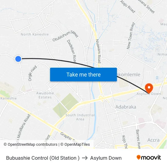 Bubuashie Control (Old Station ) to Asylum Down map