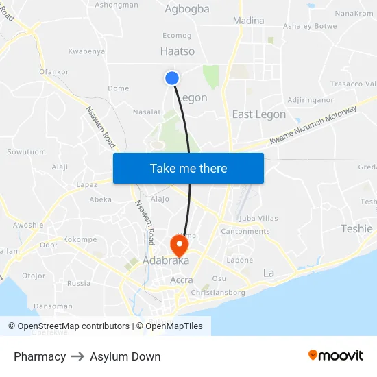 Pharmacy to Asylum Down map