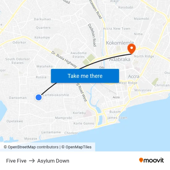 Five Five to Asylum Down map
