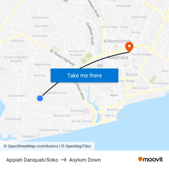 Appiah Danquah/Soko to Asylum Down map
