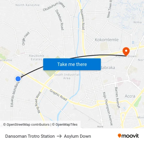 Dansoman Trotro Station to Asylum Down map