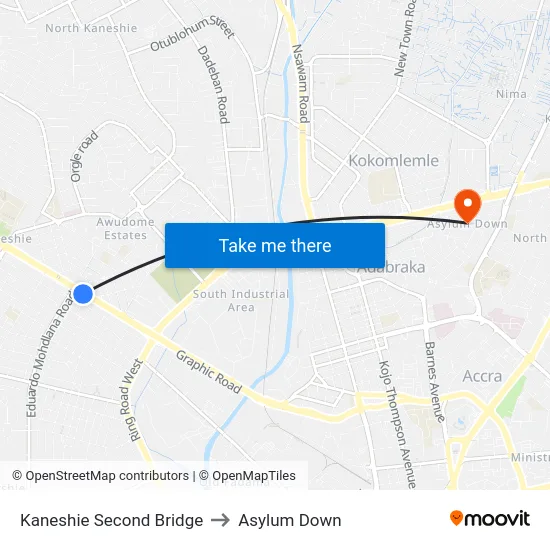 Kaneshie Second Bridge to Asylum Down map