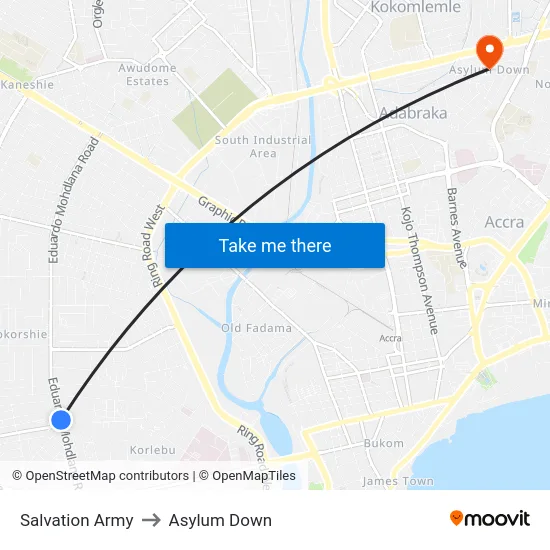 Salvation Army to Asylum Down map