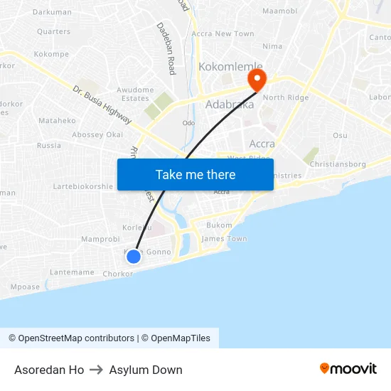 Asoredan Ho to Asylum Down map