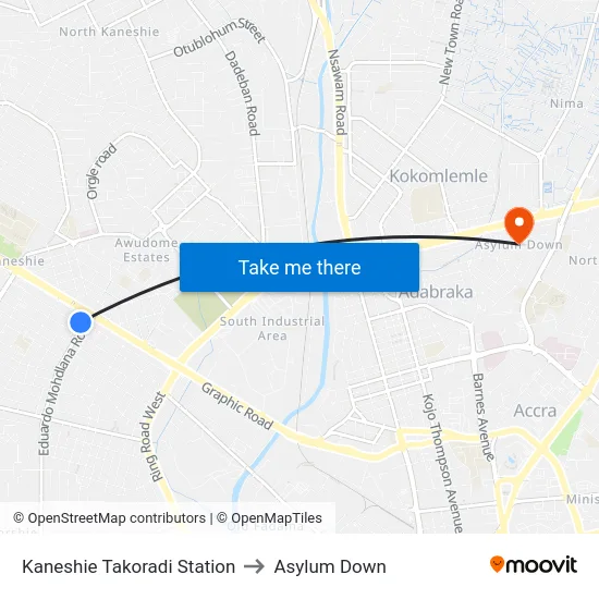 Kaneshie Takoradi Station to Asylum Down map