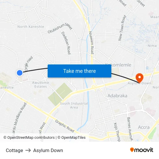 Cottage to Asylum Down map