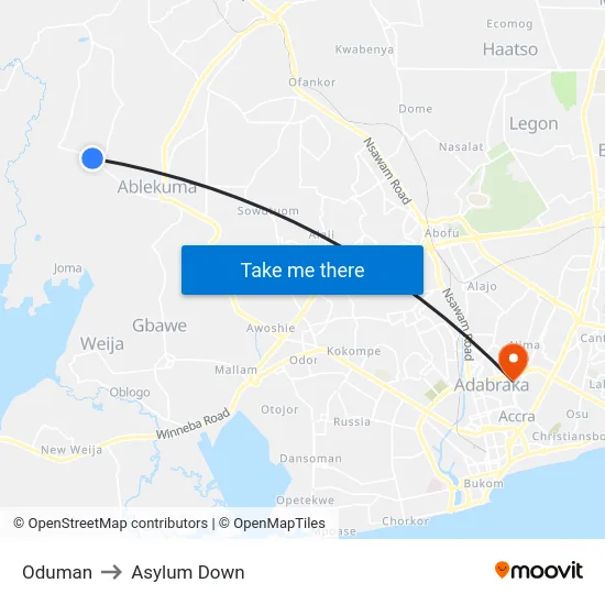 Oduman to Asylum Down map