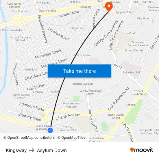Kingsway to Asylum Down map