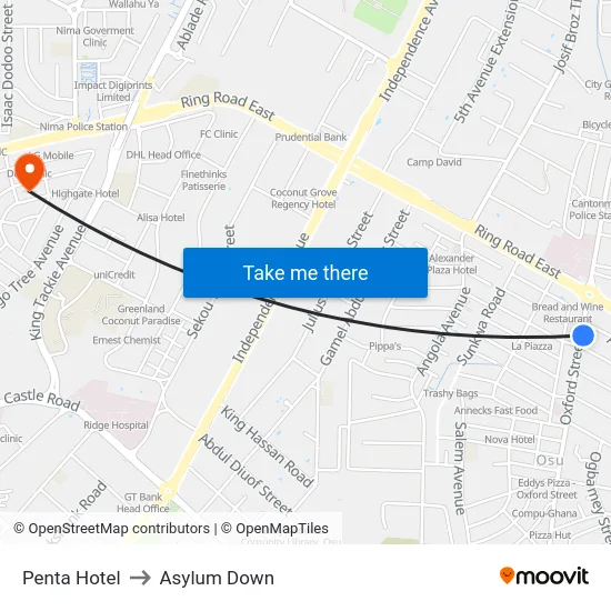 Penta Hotel to Asylum Down map