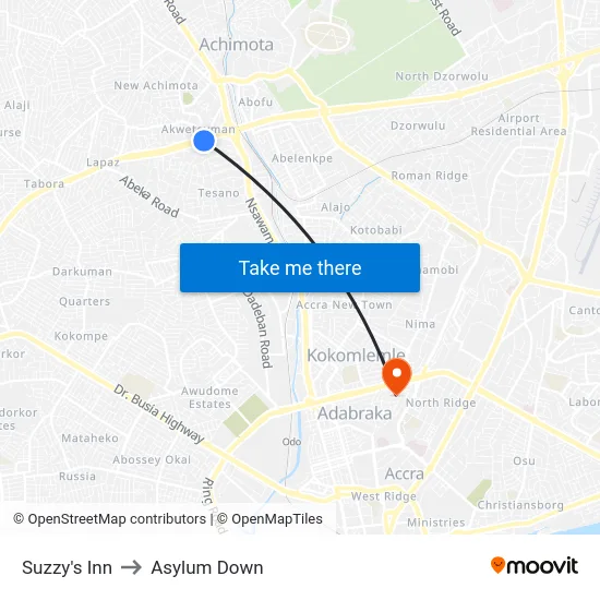 Suzzy's Inn to Asylum Down map