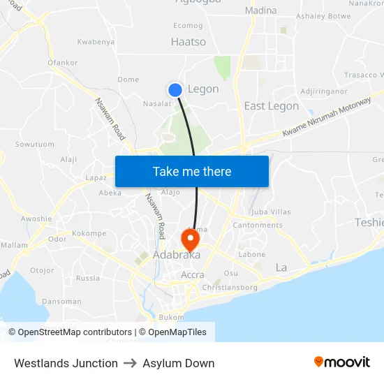 Westlands Junction to Asylum Down map