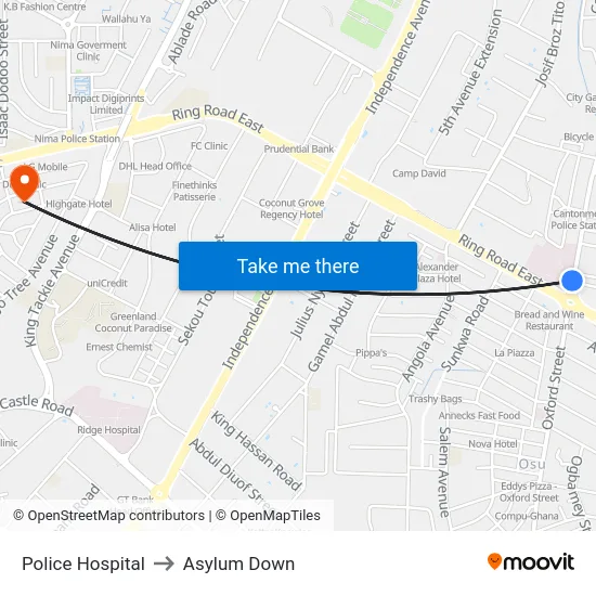 Police Hospital to Asylum Down map