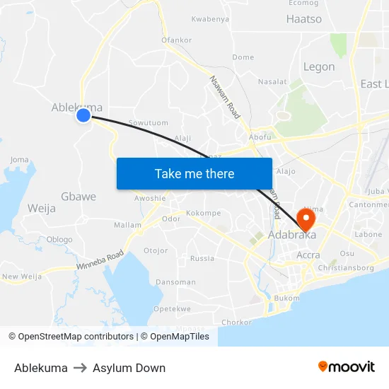Ablekuma to Asylum Down map