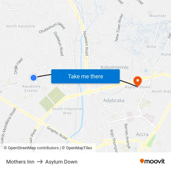 Mothers Inn to Asylum Down map
