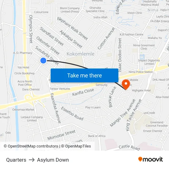 Quarters to Asylum Down map