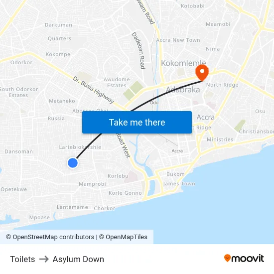 Toilets to Asylum Down map