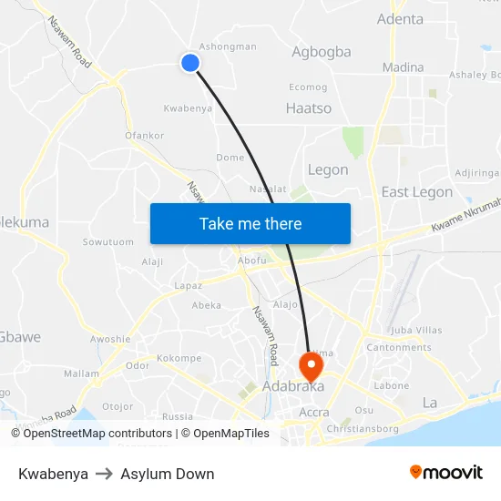 Kwabenya to Asylum Down map