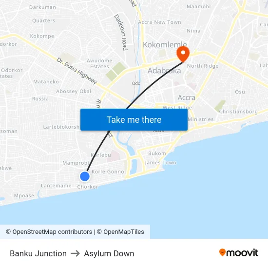 Banku Junction to Asylum Down map