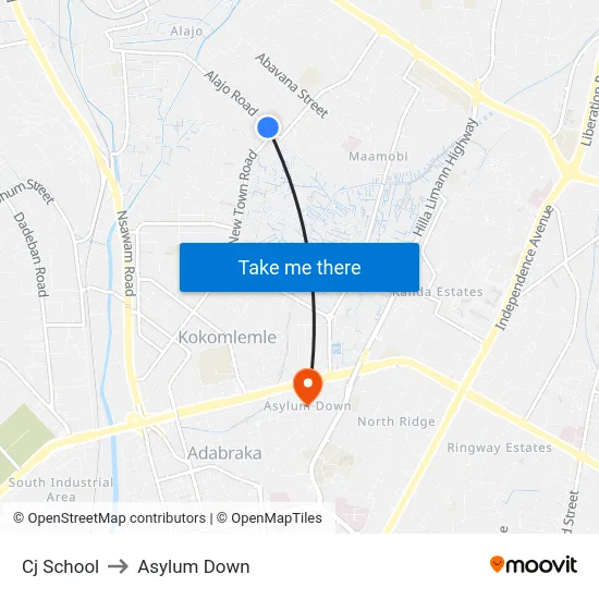 Cj School to Asylum Down map