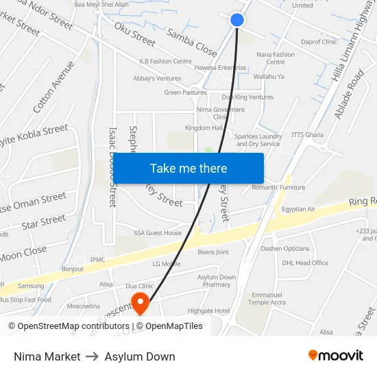 Nima Market to Asylum Down map