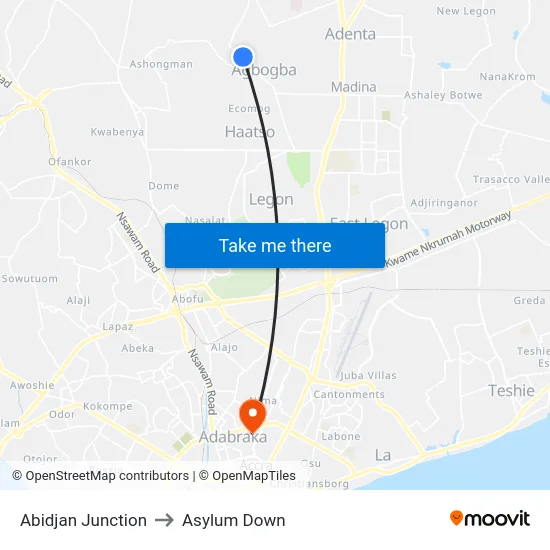 Abidjan Junction to Asylum Down map
