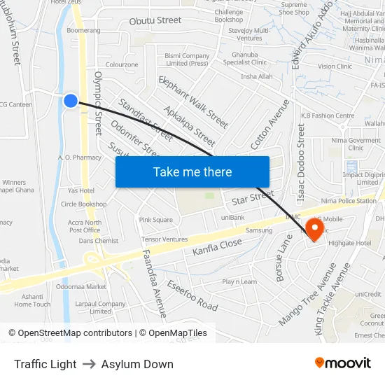 Traffic Light to Asylum Down map