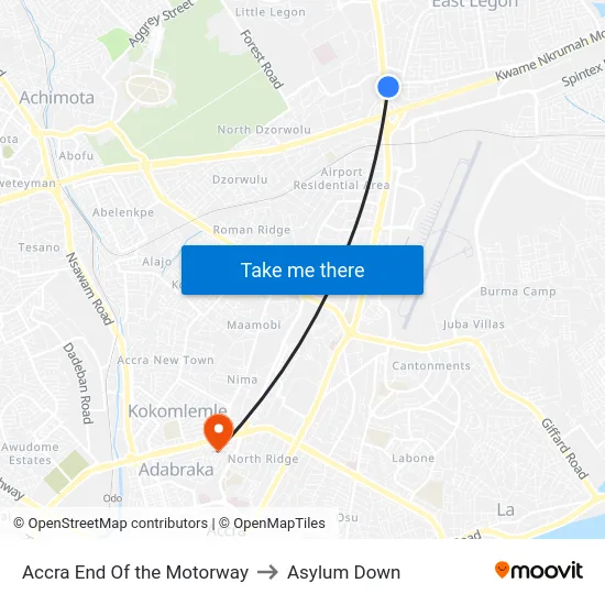 Accra End Of the Motorway to Asylum Down map
