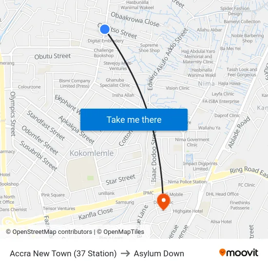 Accra New Town (37 Station) to Asylum Down map