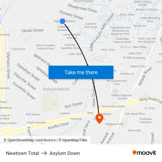 Newtown Total to Asylum Down map