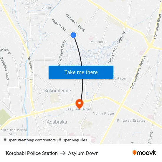 Kotobabi Police Station to Asylum Down map