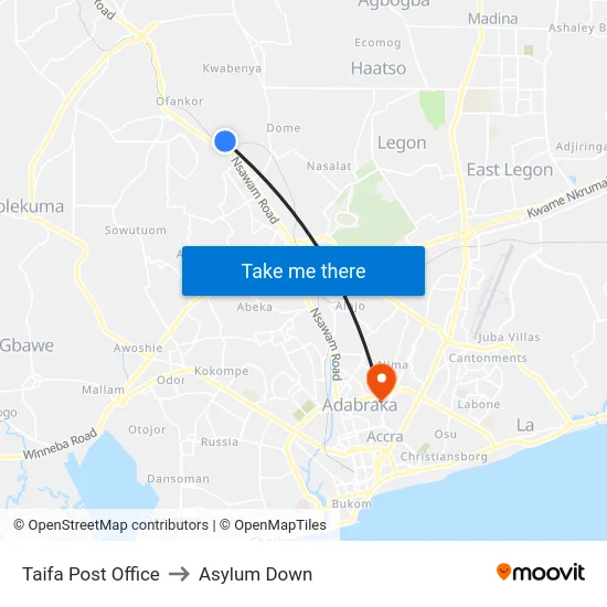 Taifa Post Office to Asylum Down map