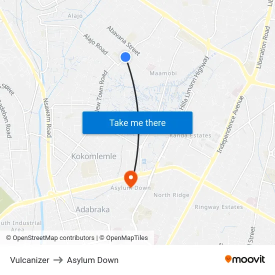 Vulcanizer to Asylum Down map